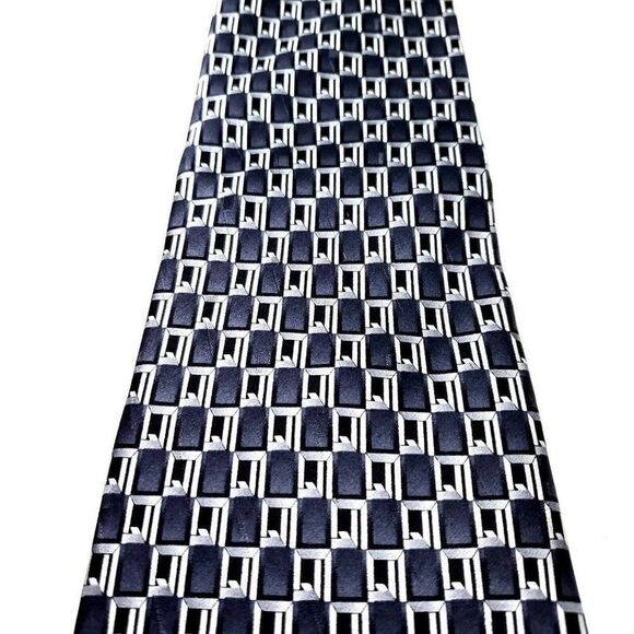 Pierre Cardin Silk Tie Gray Geometric Print Short Wide - Picture 2 of 6